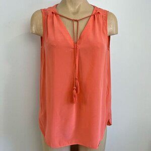 Charli London 100% Silk Sleeveless Top Coral Neon Peach Women’s Size 6 V Neck